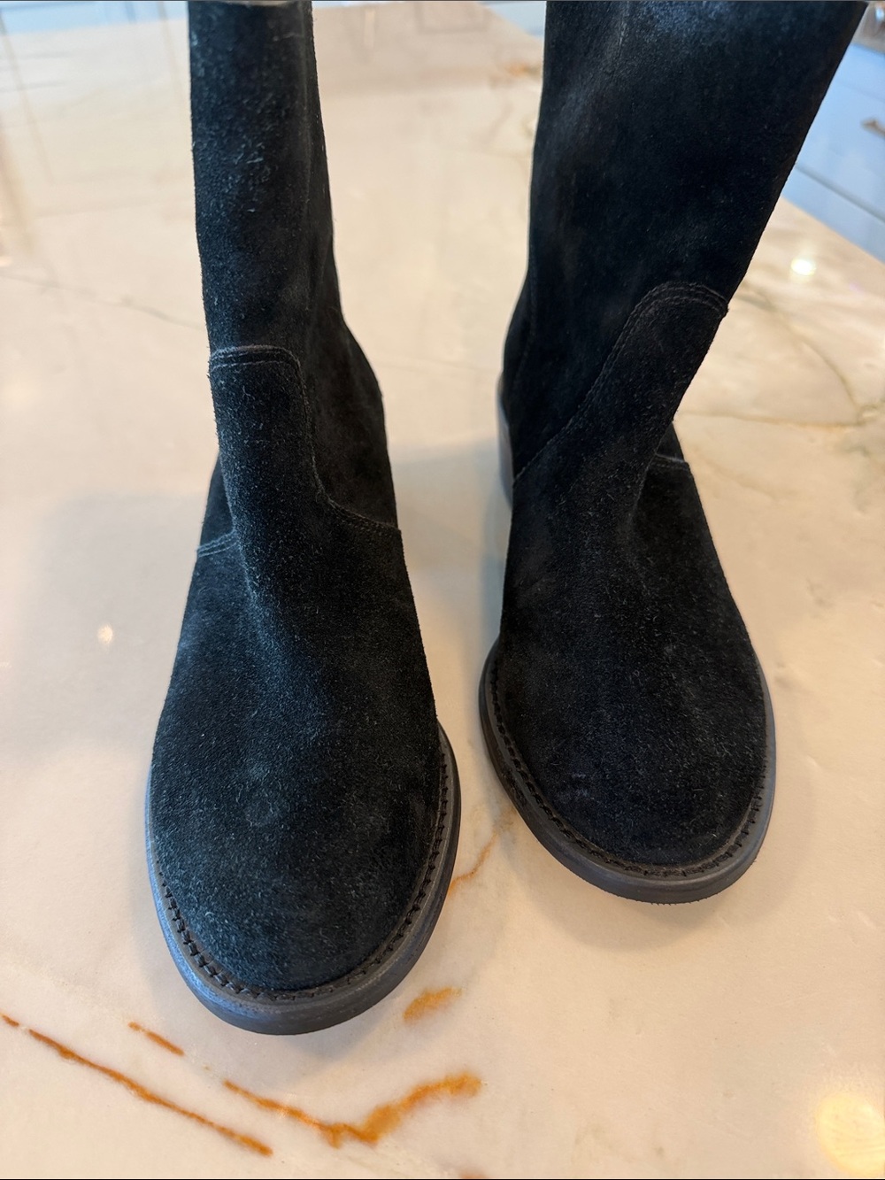 Tory Burch Black Suede Siena Pull-On Ankle Boots Tonal Logo 6M NWOT - Picture 3 of 9